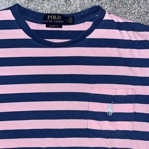 Polo Ralph Lauren Pink & Blue Stripe w/pony Pocket T shirt Mens M classic fit